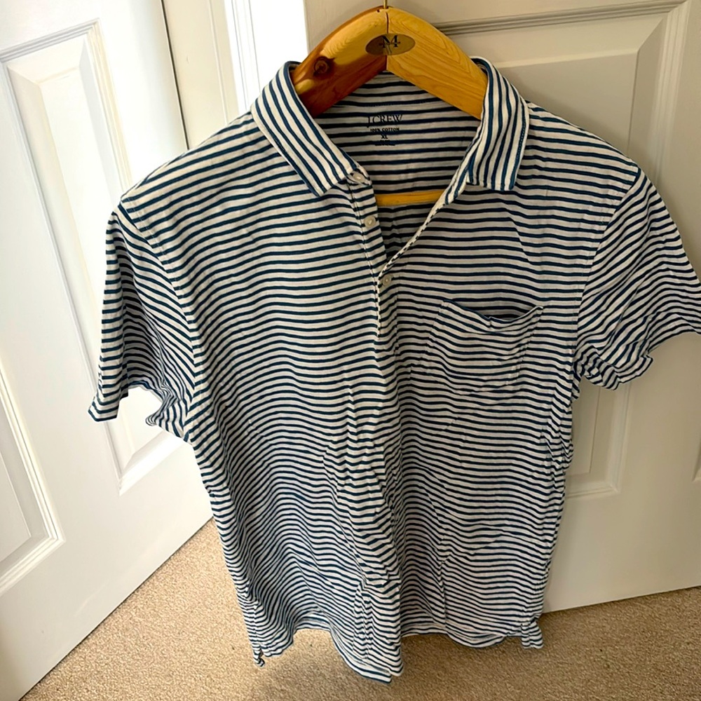 J crew blue and white striped polo.  XL
